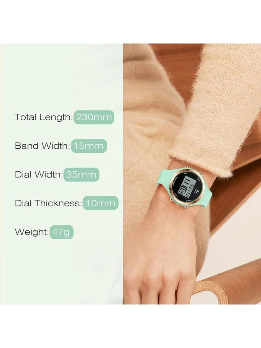 Women's Light Green Quartz Chronograph Waterproof Outdoor Sport Digital Watch